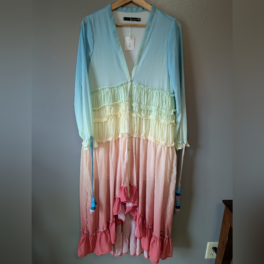 Linjia Shop Elegant Ombre Button Down Maxi Dress In Women's Small. NWT - Picture 2 of 6